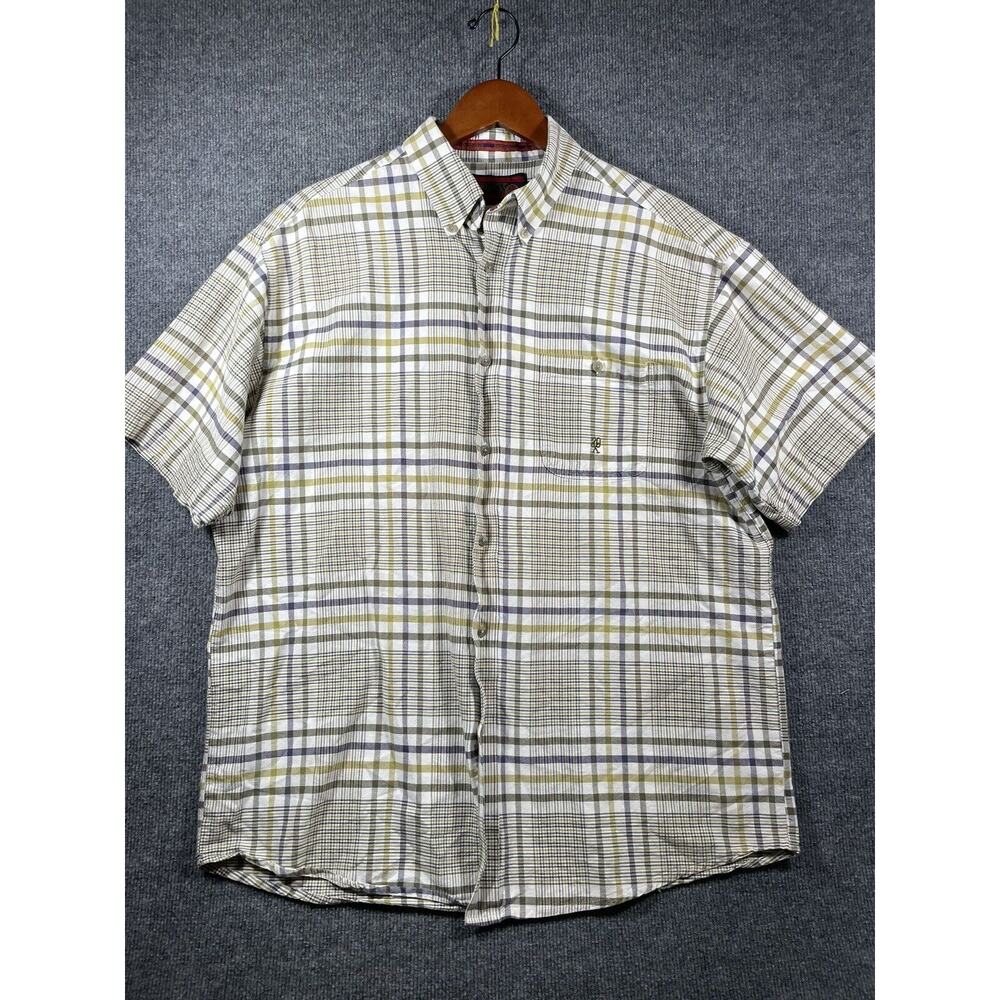 Twenty X Button Up Shirt Men's XL Beige Plaid Short Sleeve Western Cowboy